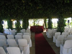 Asientos novios y padrinos en ceremonia civil en la pérgola de Dehesa Bolaños