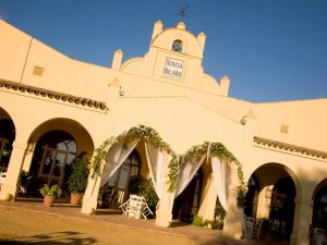 Camino de alpacas con ramos de paniculata y alfombra en Dehesa Bolaños