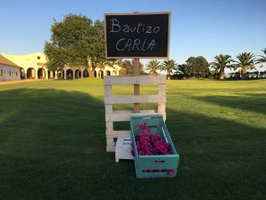 Cartel en palet - Bautizo Carla en Dehesa Bolaños